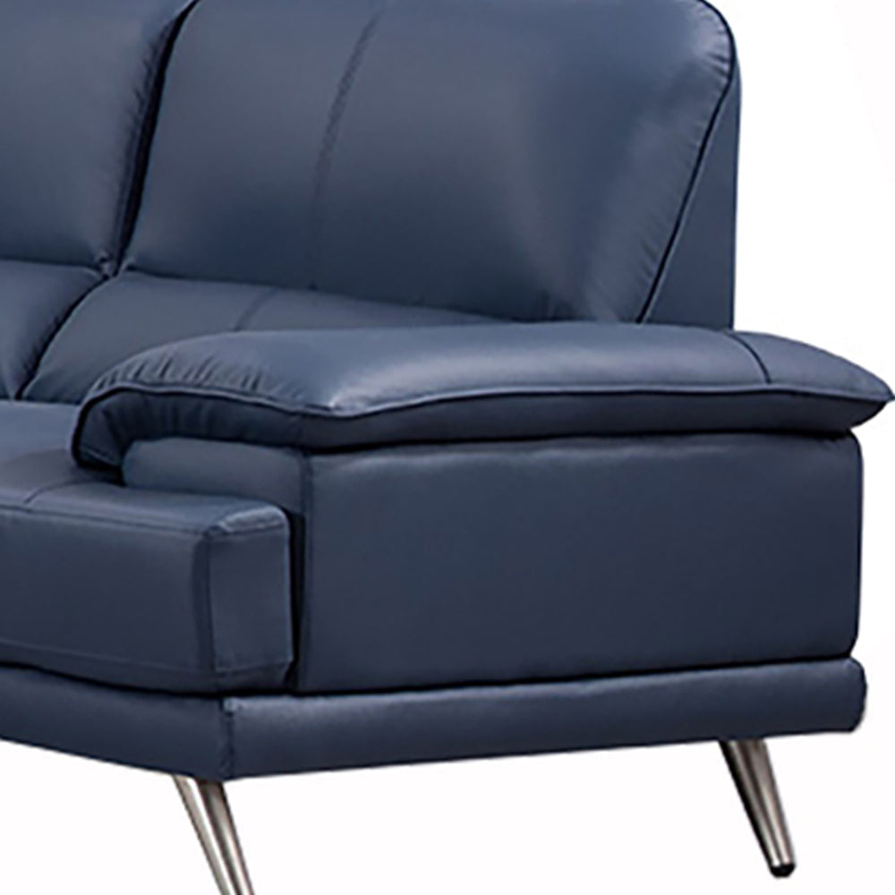 Justin Loveseat Navy Blue Top Grain Leather Stainless Steel Legs 68 Inch By Casagear Home BM319284