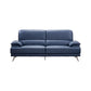 Justin Loveseat, Navy Blue Top Grain Leather, Stainless Steel Legs, 68 Inch By Casagear Home