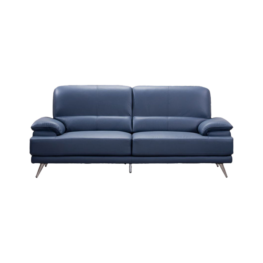 Justin Loveseat, Navy Blue Top Grain Leather, Stainless Steel Legs, 68 Inch By Casagear Home