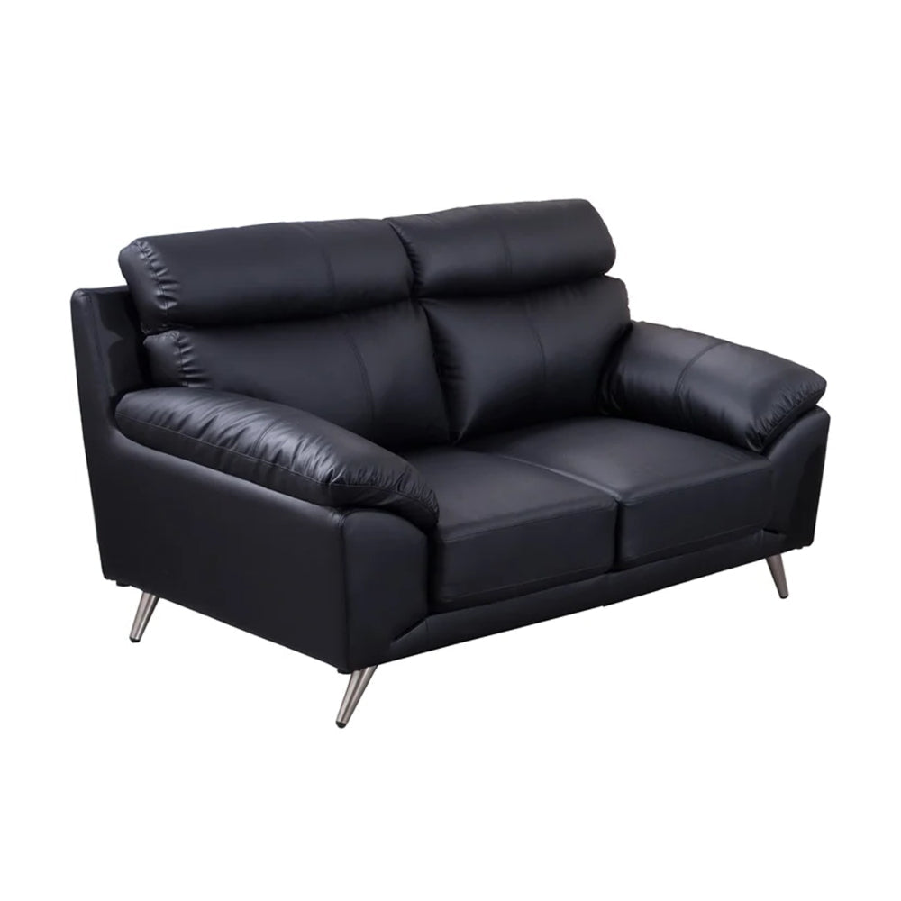 Justin Loveseat, Black Top Grain Leather, Stainless Steel Legs, 64 Inch By Casagear Home