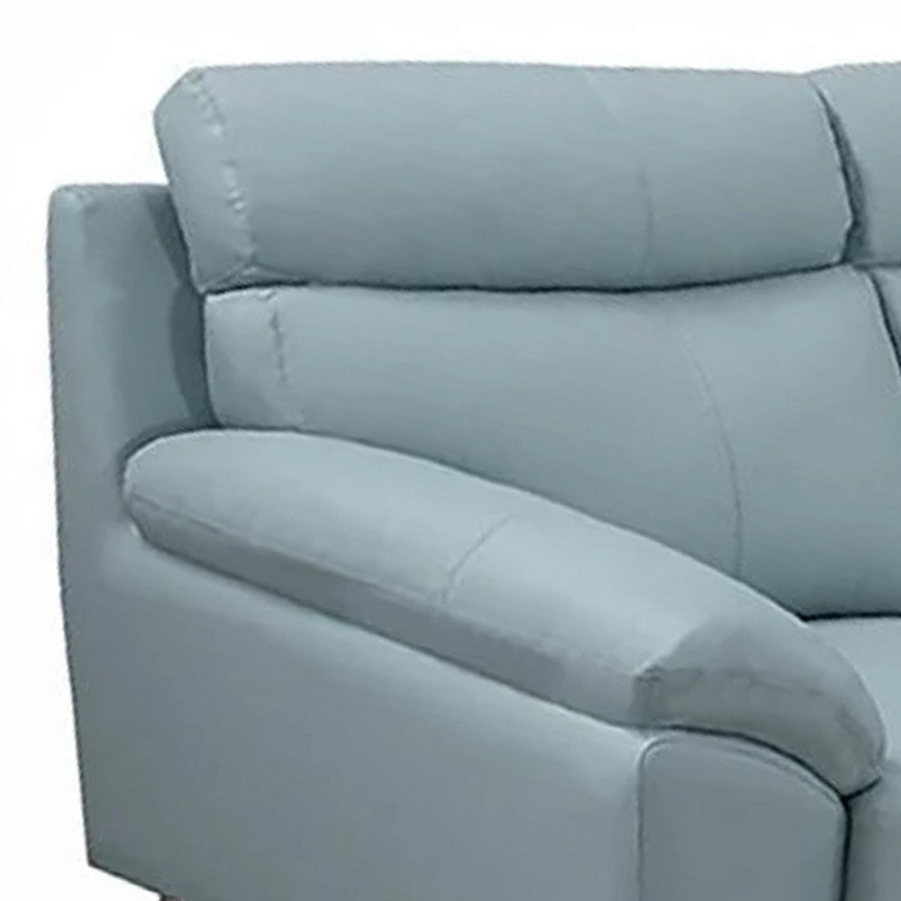 Justin 64 Inch Loveseat Light Blue Top Grain Leather Stainless Steel Legs By Casagear Home BM319289