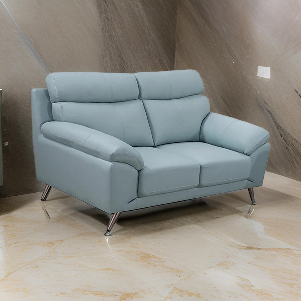 Justin 64 Inch Loveseat Light Blue Top Grain Leather Stainless Steel Legs By Casagear Home BM319289