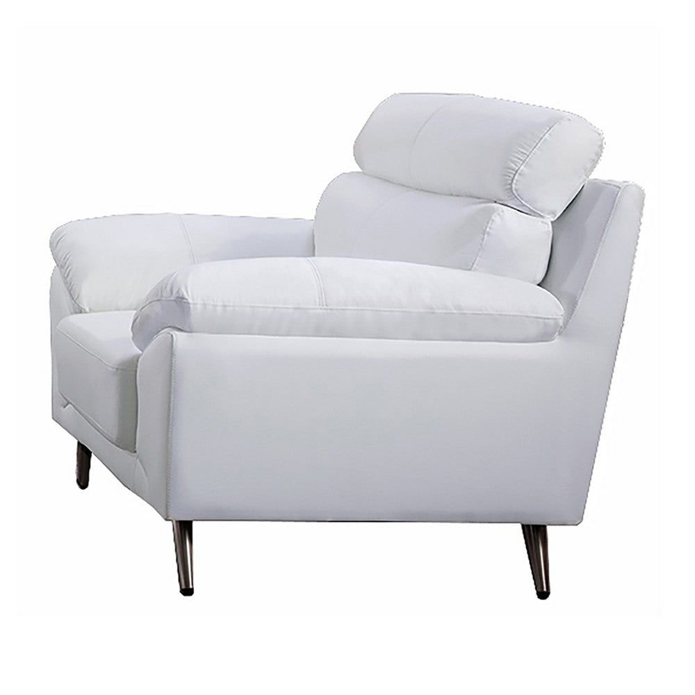 Justin Accent Chair White Top Grain Leather Foam Cushions Steel Legs By Casagear Home BM319291