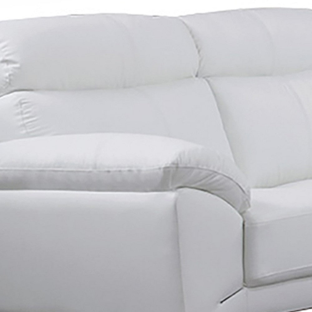 Justin Loveseat White Top Grain Leather Stainless Steel Legs 64 Inch By Casagear Home BM319292