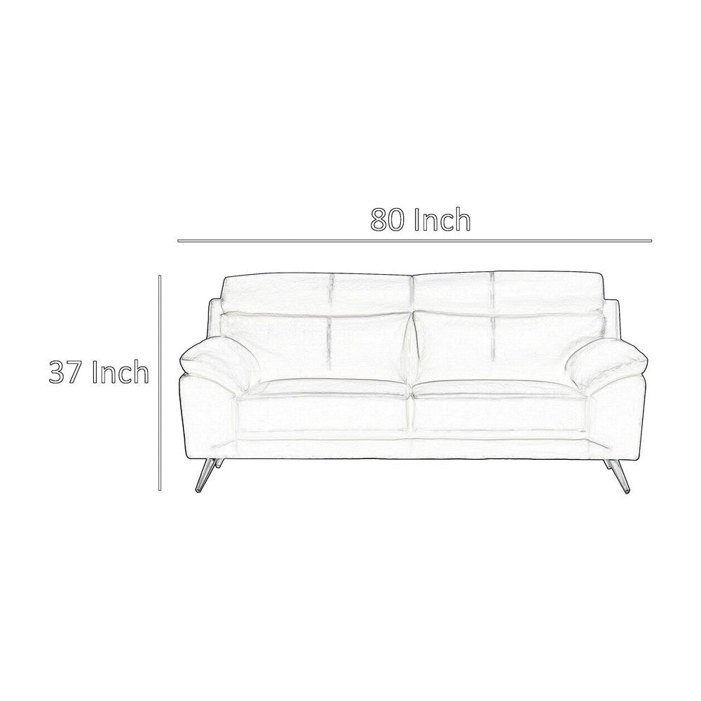 Justin Sofa White Top Grain Leather Foam Cushions Steel Legs 80 Inch By Casagear Home BM319293