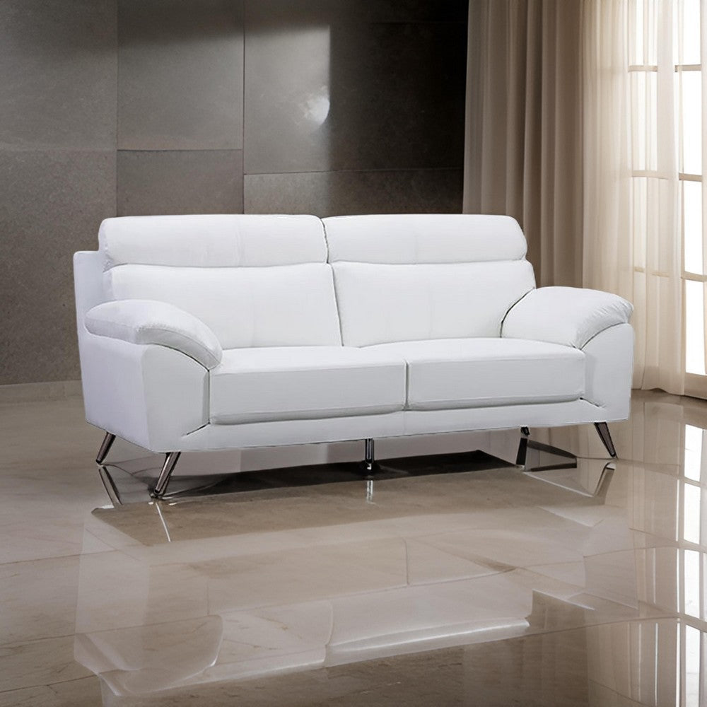 Justin Sofa White Top Grain Leather Foam Cushions Steel Legs 80 Inch By Casagear Home BM319293