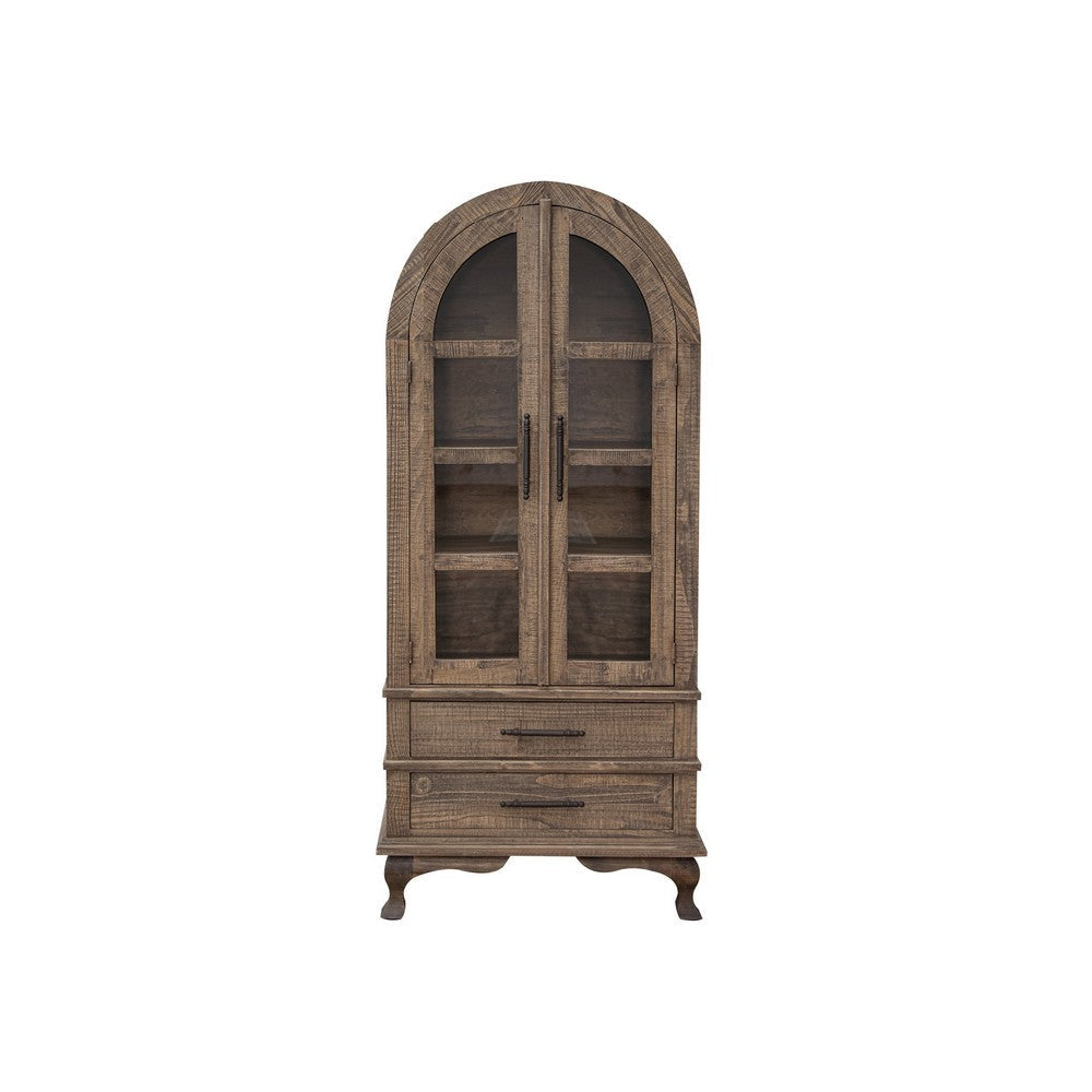 Lete 74 Inch Display China Cabinet Bookcase w Glass Doors Gray Pine Wood By Casagear Home BM319294