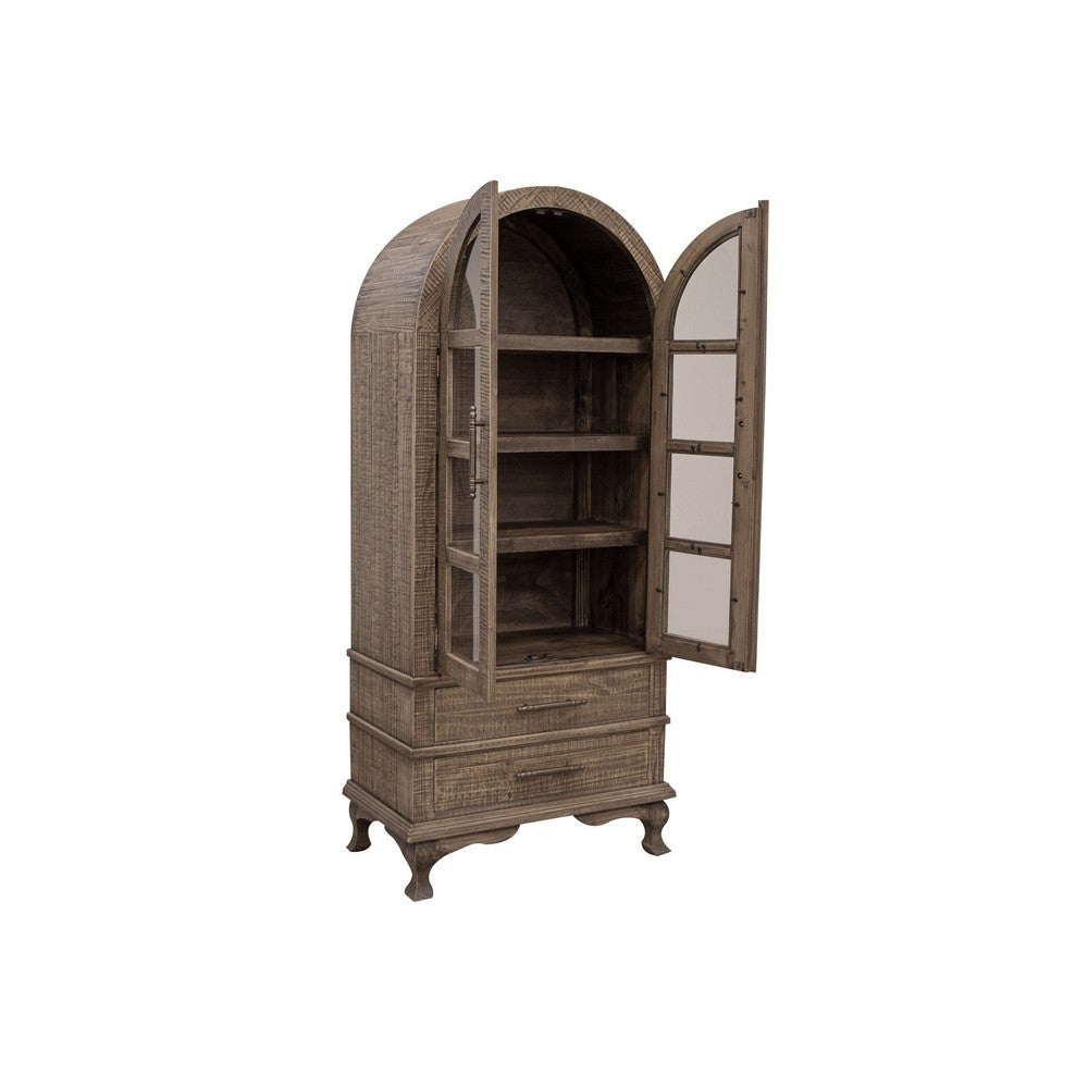 Lete 74 Inch Display China Cabinet Bookcase w Glass Doors Gray Pine Wood By Casagear Home BM319294
