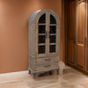 Lete 74 Inch Display China Cabinet Bookcase w Glass Doors, Gray Pine Wood By Casagear Home