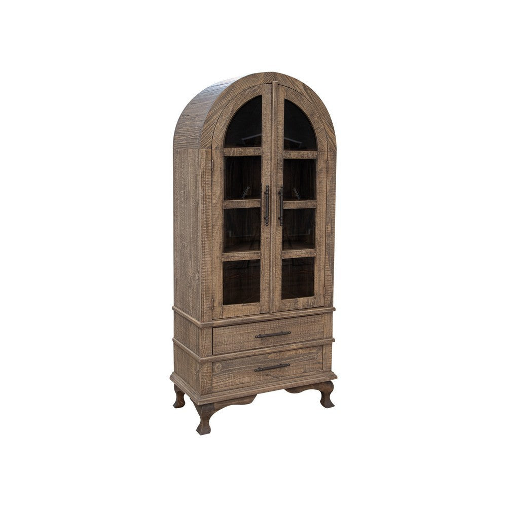 Lete 74 Inch Display China Cabinet Bookcase w Glass Doors Gray Pine Wood By Casagear Home BM319294