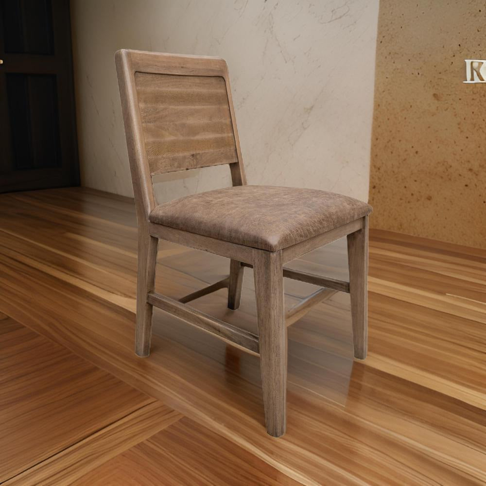 Okai Dining Side Chair Set of 2, Panel Backrest, Padded, Brown Solid Wood By Casagear Home