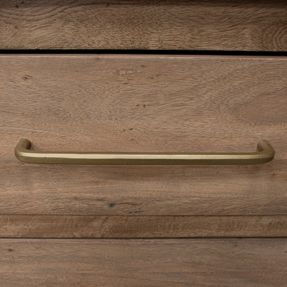 Okai Nightstand 2 Drawers Gold Handles Farmhouse Light Brown Solid Wood By Casagear Home BM319296