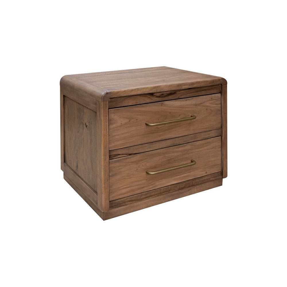 Okai Nightstand 2 Drawers Gold Handles Farmhouse Light Brown Solid Wood By Casagear Home BM319296