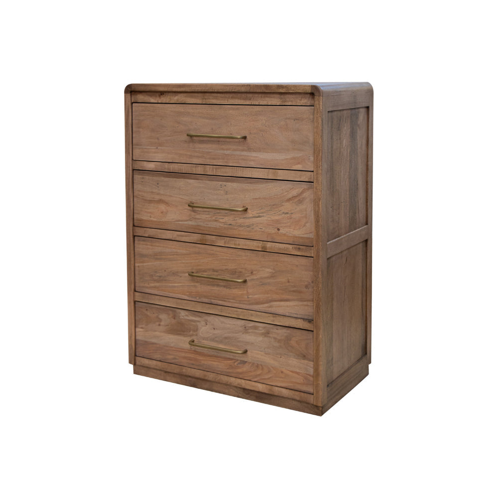 Okai Tall Dresser Chest 4 Drawers Gold Handles Light Brown Solid Wood By Casagear Home BM319297