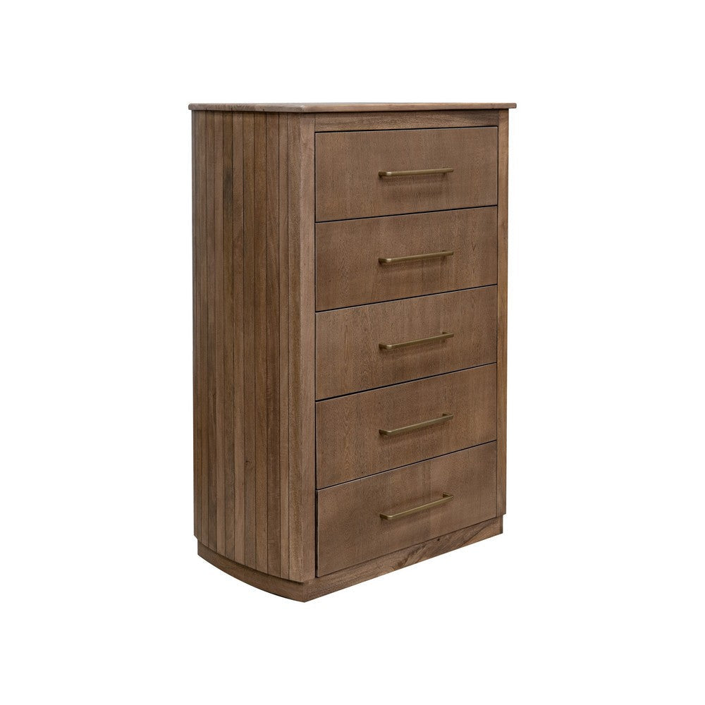 Okai Tall Dresser Chest 5 Drawers Gold Farmhouse Brown Solid Mango Wood By Casagear Home BM319298