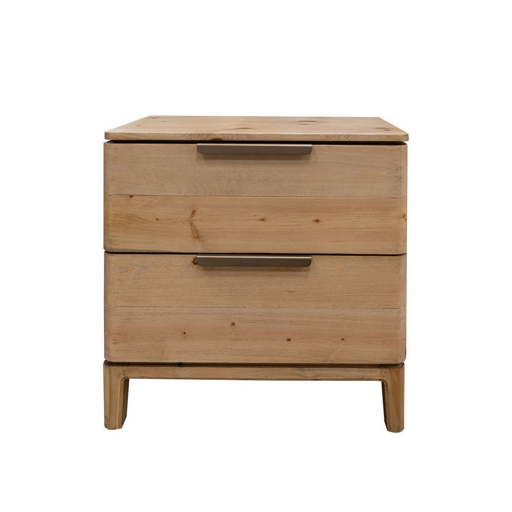 Rosy Nightstand 2 Drawers Bronze Metal Handles Brown Solid Pine Wood By Casagear Home BM319300