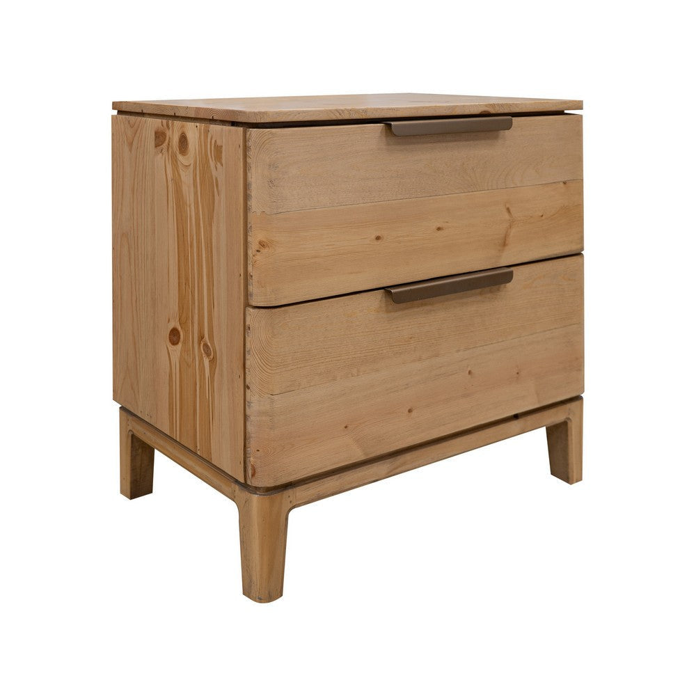 Rosy Nightstand 2 Drawers Bronze Metal Handles Brown Solid Pine Wood By Casagear Home BM319300