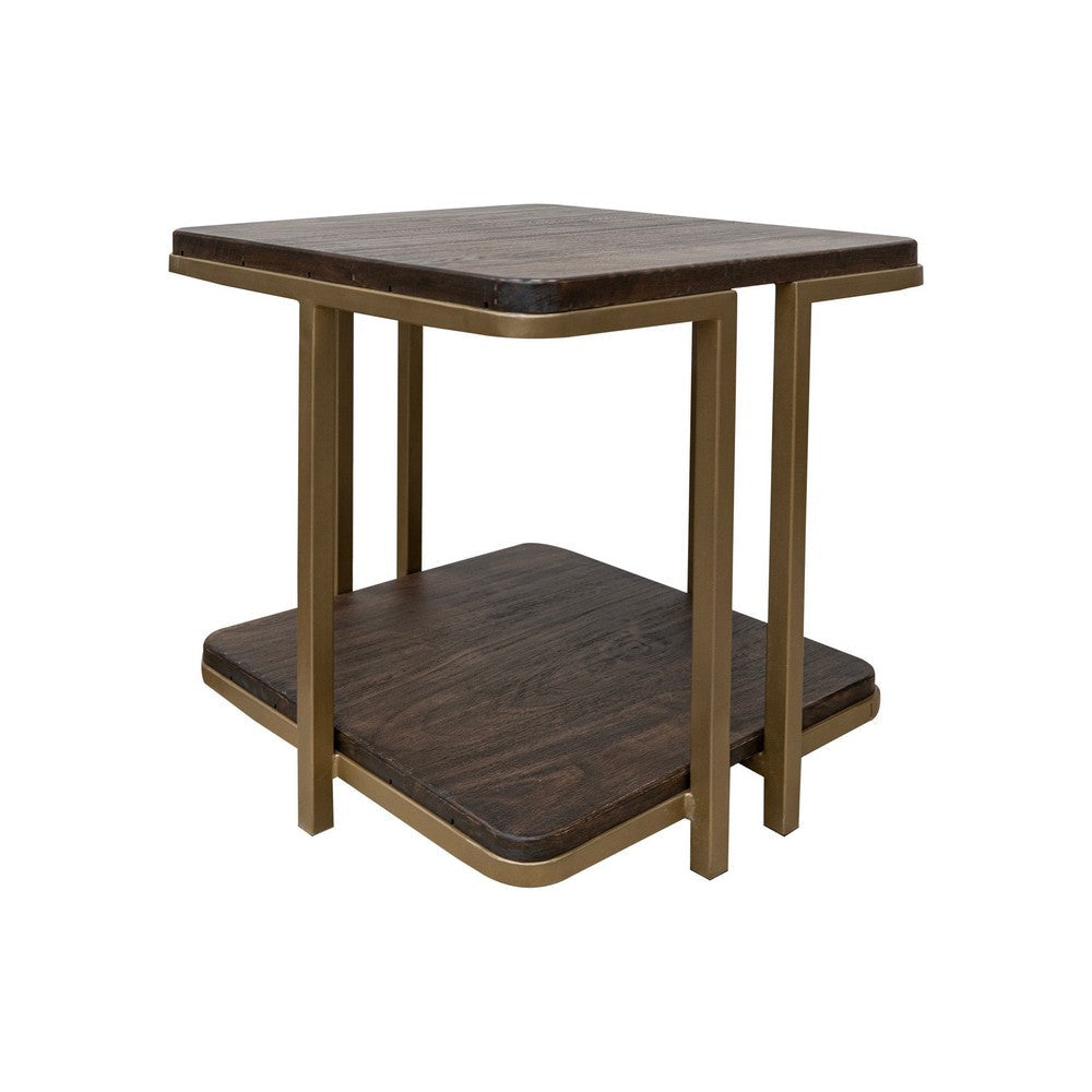 Nexa Side End Table Bottom Shelf 23 Inch Square Solid Wood Top Gold By Casagear Home BM319304