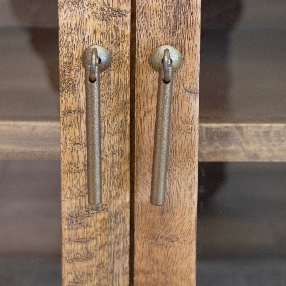 Olum 70 Inch TV Media Console Glass Doors Shelves Brown Solid Wood By Casagear Home BM319305