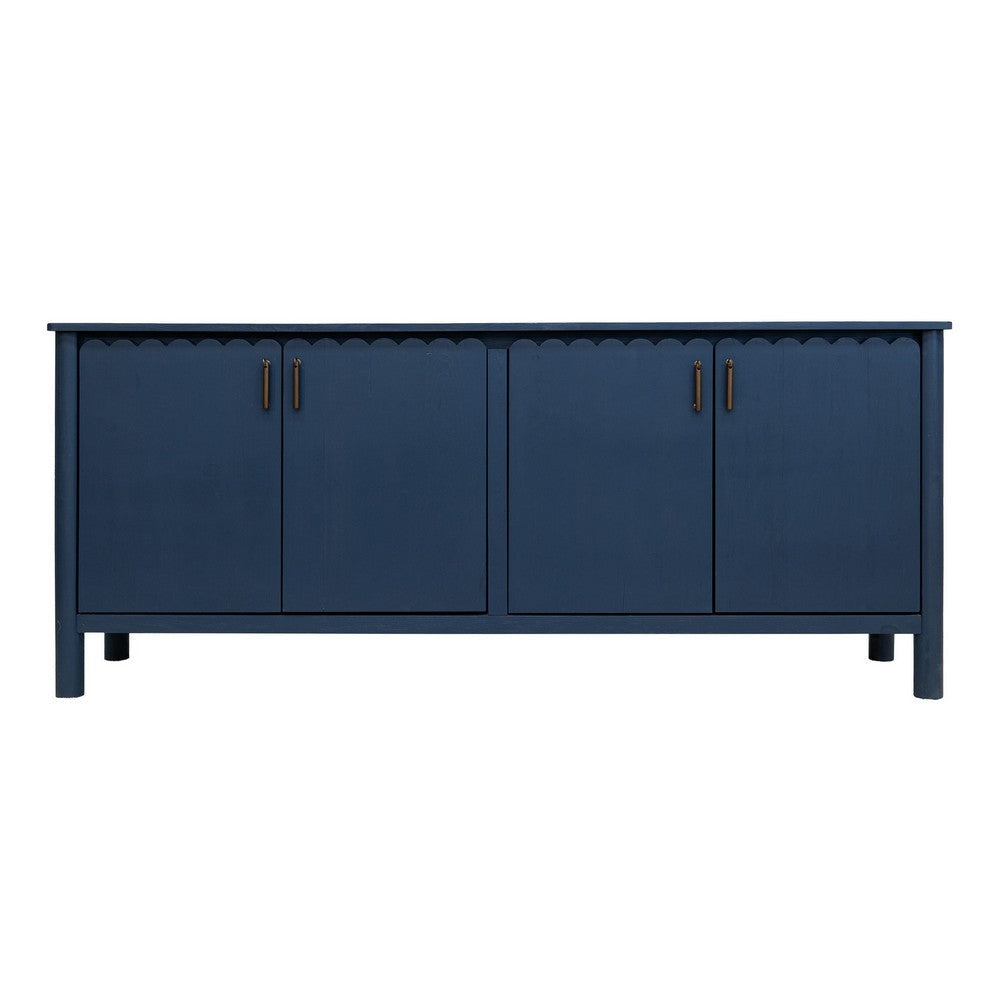 Jazz 76 Inch Sideboard Console 4 Doors Gold Dark Blue Solid Pine Wood By Casagear Home BM319306