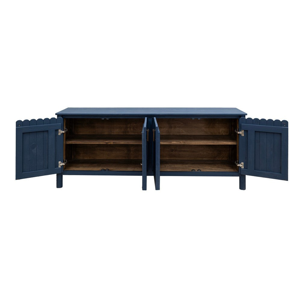 Jazz 76 Inch Sideboard Console 4 Doors Gold Dark Blue Solid Pine Wood By Casagear Home BM319306