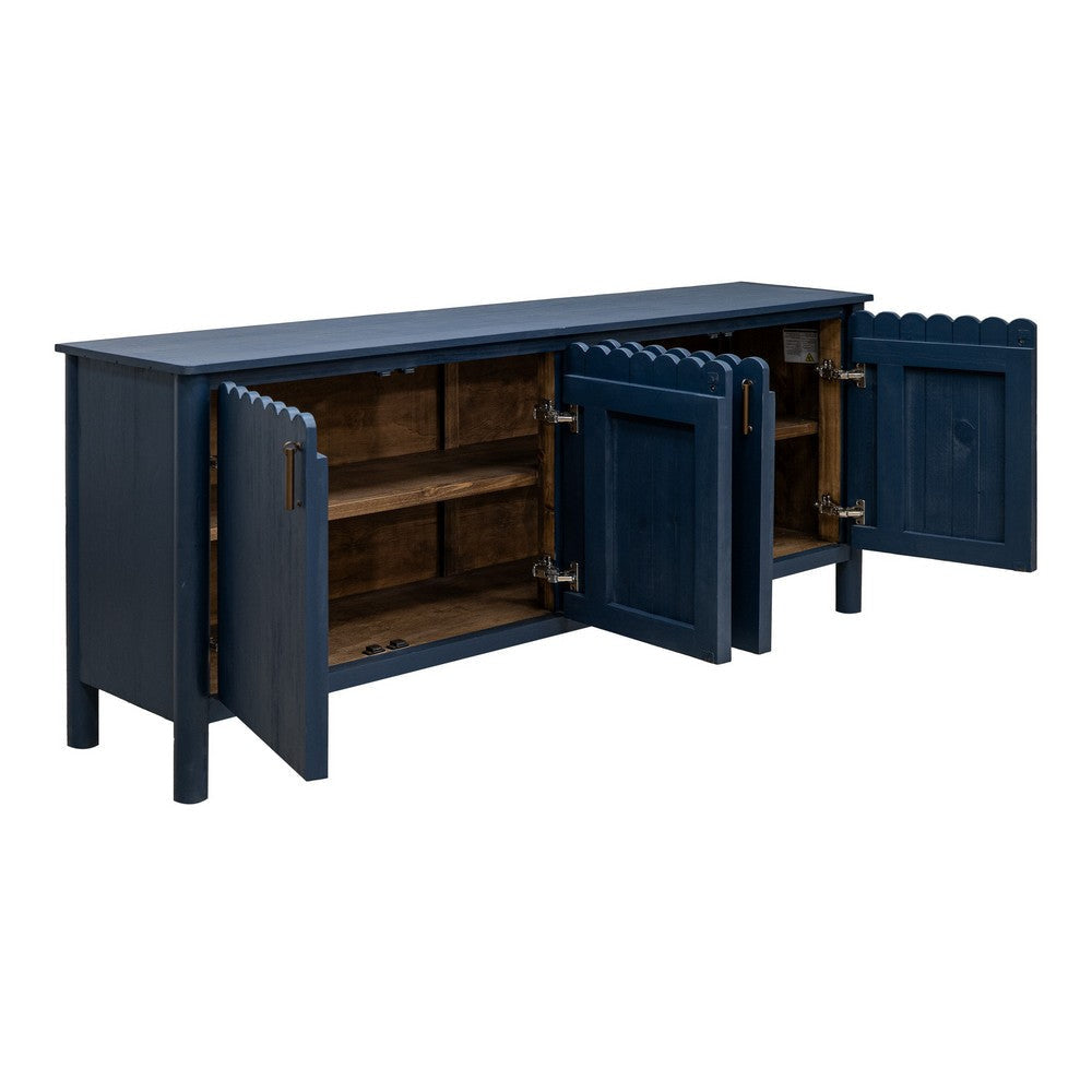 Jazz 76 Inch Sideboard Console 4 Doors Gold Dark Blue Solid Pine Wood By Casagear Home BM319306