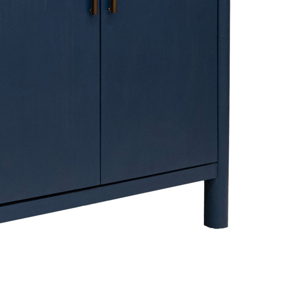 Jazz 76 Inch Sideboard Console 4 Doors Gold Dark Blue Solid Pine Wood By Casagear Home BM319306