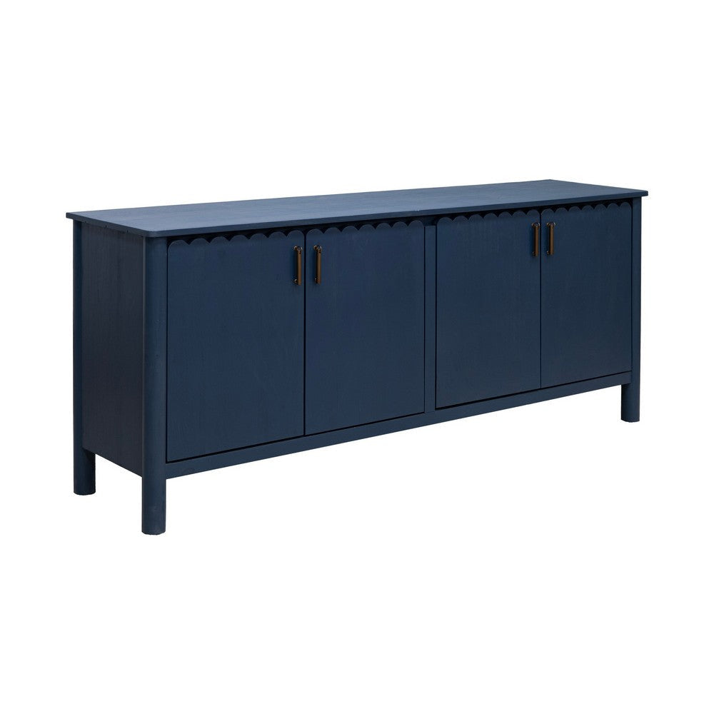 Jazz 76 Inch Sideboard Console 4 Doors Gold Dark Blue Solid Pine Wood By Casagear Home BM319306