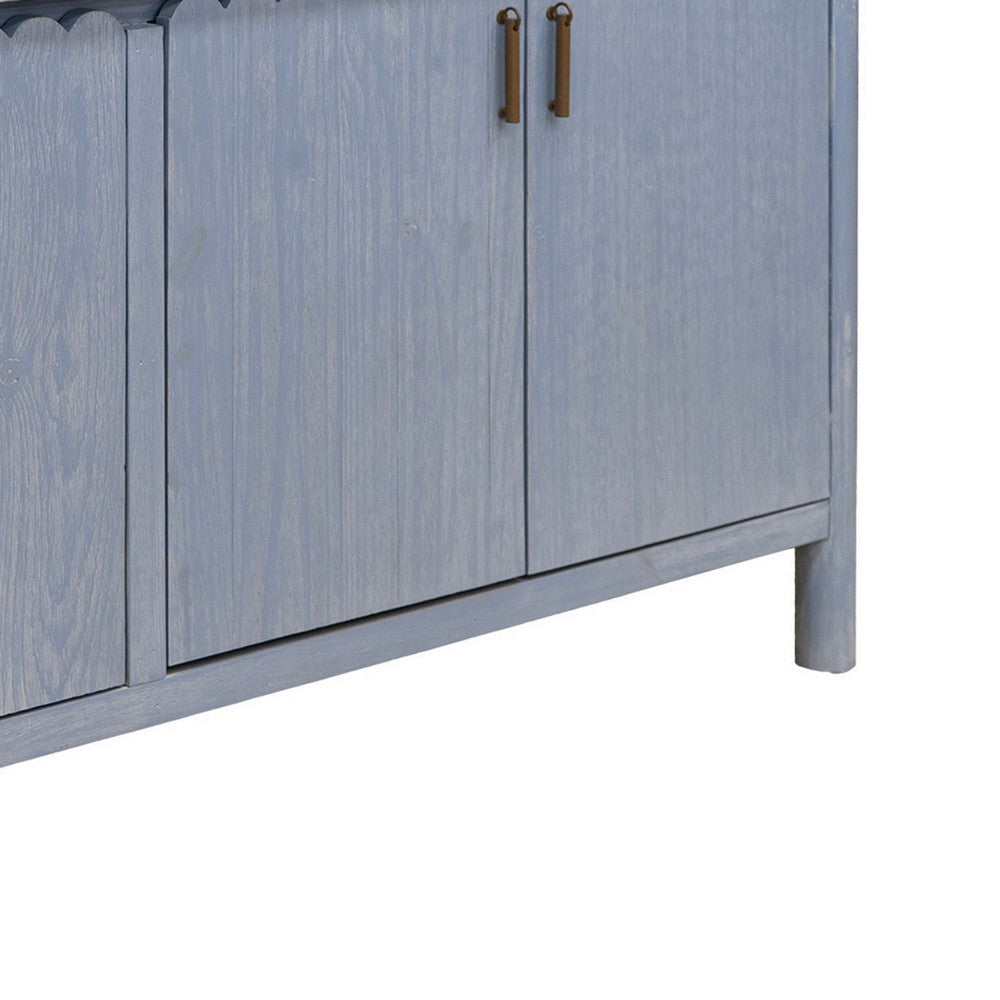 Jazz 76 Inch Sideboard Console Cabinet in Light Blue Solid Pine Wood Gold By Casagear Home BM319307