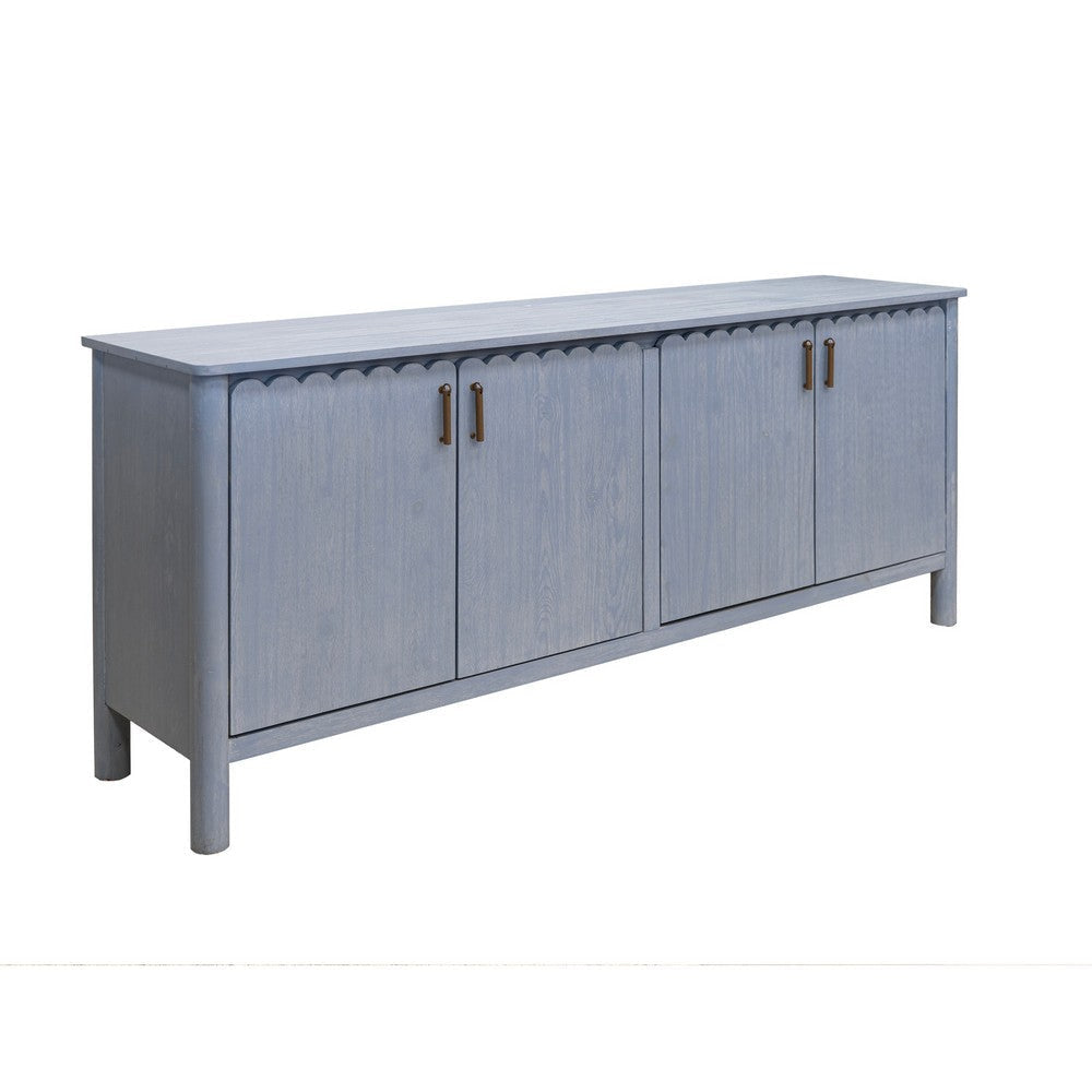 Jazz 76 Inch Sideboard Console Cabinet in Light Blue Solid Pine Wood Gold By Casagear Home BM319307