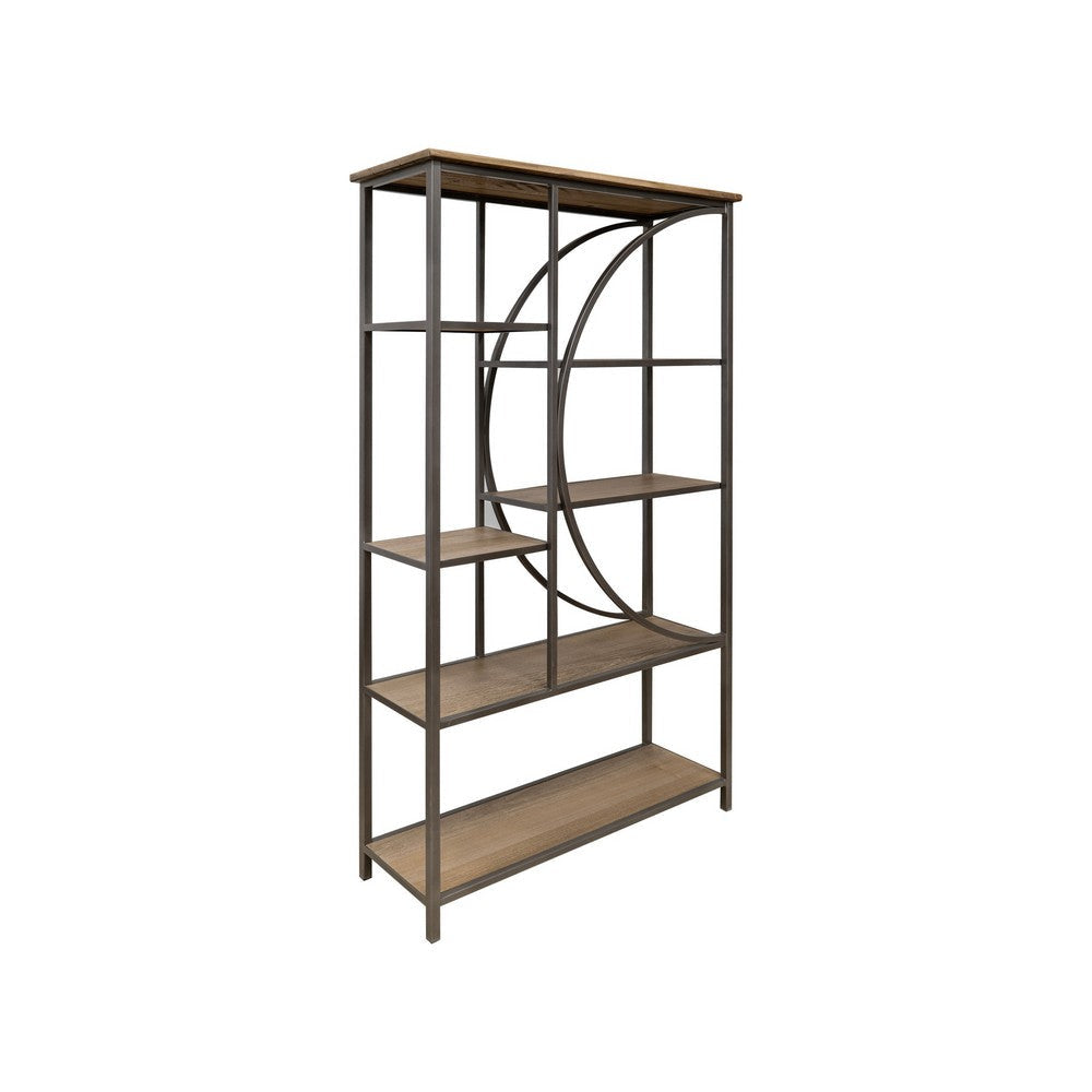 Dria 75 Inch Bookcase 5 Shelves Black Metal Brown Solid Poplar Wood By Casagear Home BM319308