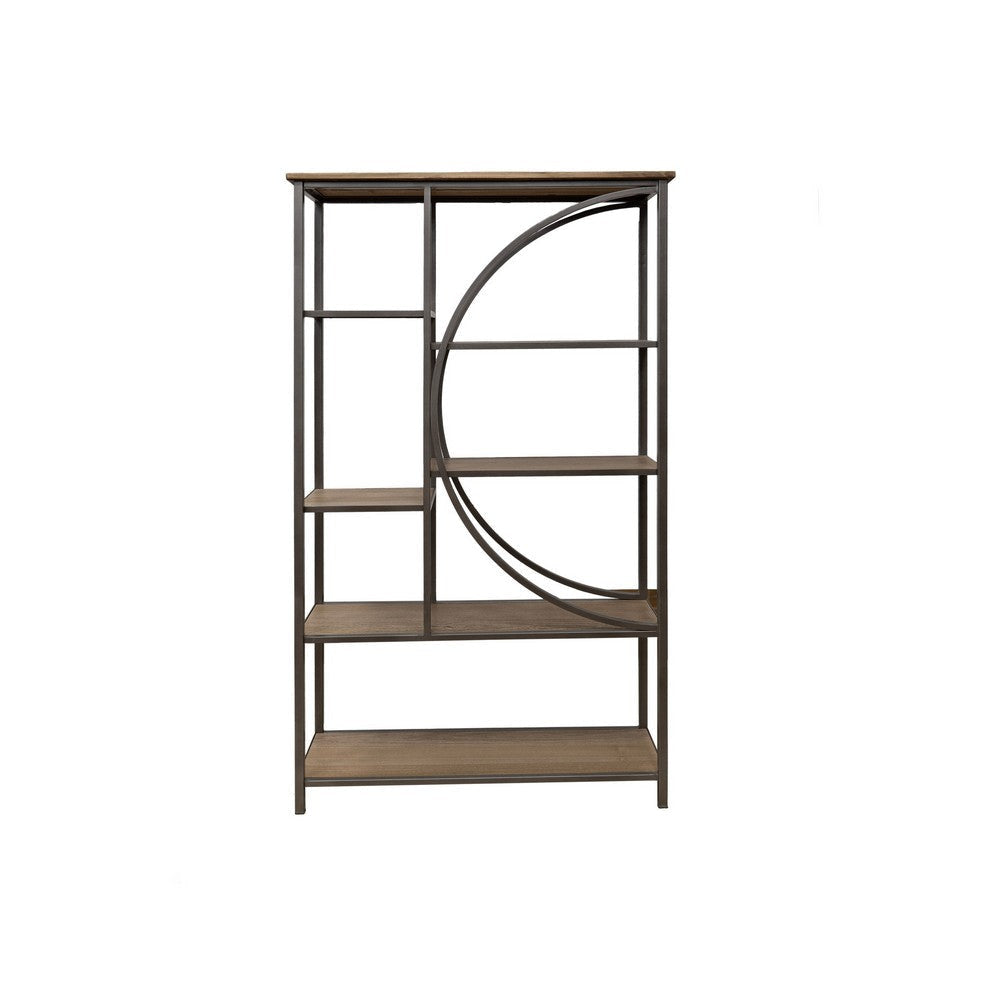 Dria 75 Inch Bookcase 5 Shelves Black Metal Brown Solid Poplar Wood By Casagear Home BM319308