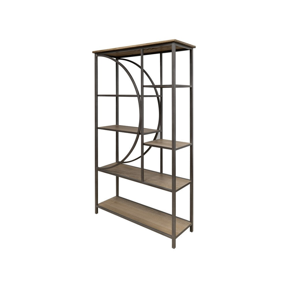 Dria 75 Inch Bookcase 5 Shelves Black Metal Brown Solid Poplar Wood By Casagear Home BM319308