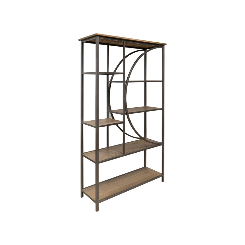 Dria 75 Inch Bookcase, 5 Shelves, Black Metal, Brown Solid Poplar Wood By Casagear Home