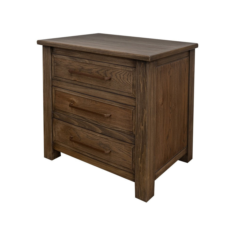 Loe Nightstand 3 Drawers Bronze Handles Farmhouse Brown Solid Poplar Wood By Casagear Home BM319310