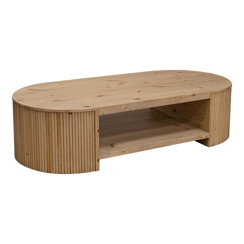 Izya 74 Inch Cocktail Coffee Table Reeded Fluted Base Brown Solid Wood By Casagear Home BM319311