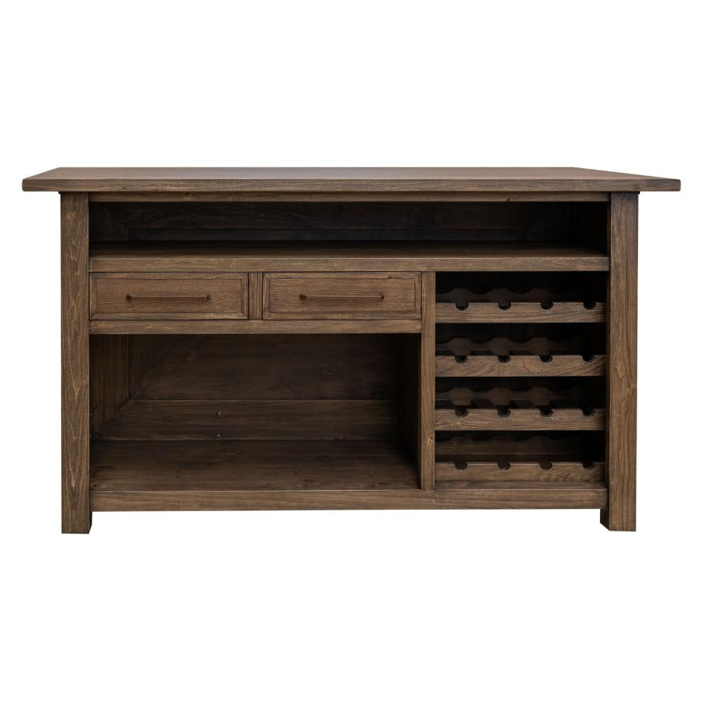 Loe 76 Inch Bar Counter Table w Footrest Freestanding Home Bar Brown Wood By Casagear Home BM319312