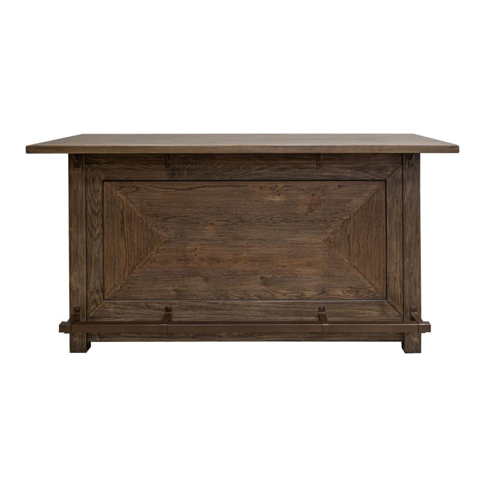 Loe 76 Inch Bar Counter Table w Footrest Freestanding Home Bar Brown Wood By Casagear Home BM319312