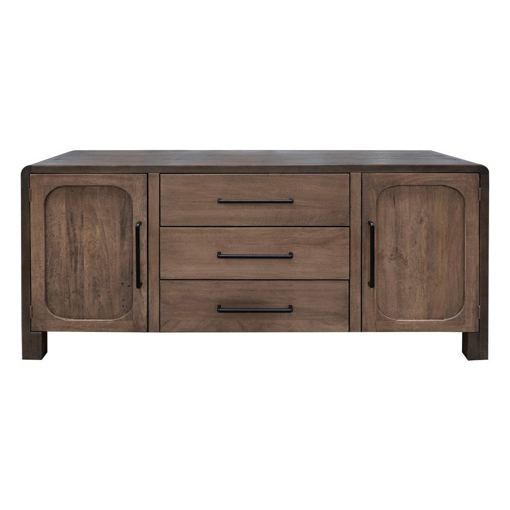 Esis 67 Inch Buffet Console 2 Doors Cabinet in Gray Solid Mango Wood By Casagear Home BM319313