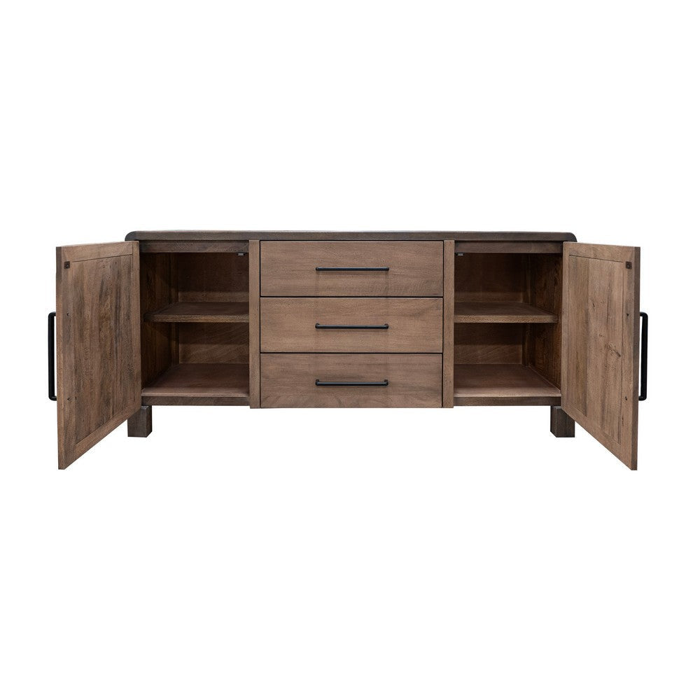 Esis 67 Inch Buffet Console 2 Doors Cabinet in Gray Solid Mango Wood By Casagear Home BM319313