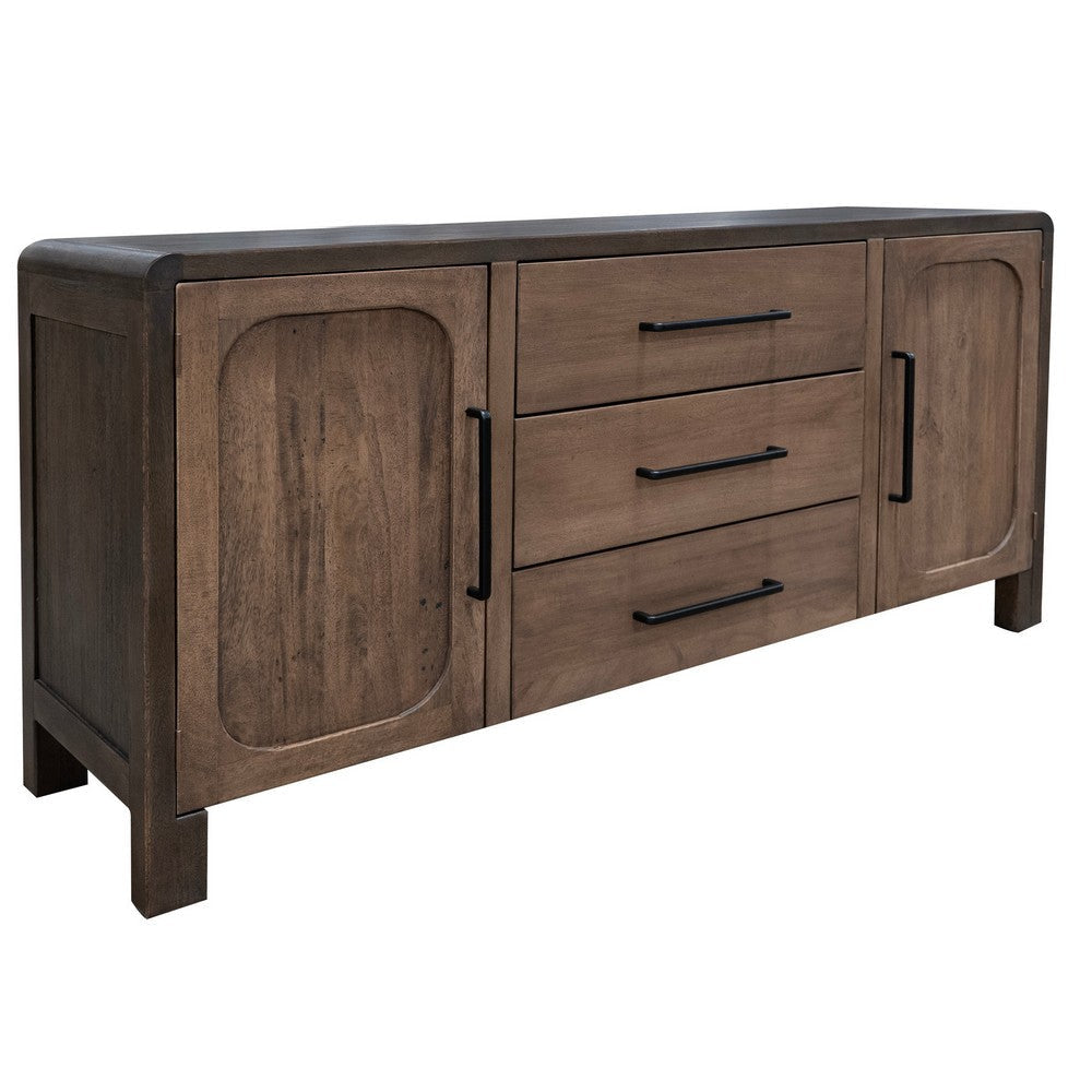 Esis 67 Inch Buffet Console 2 Doors Cabinet in Gray Solid Mango Wood By Casagear Home