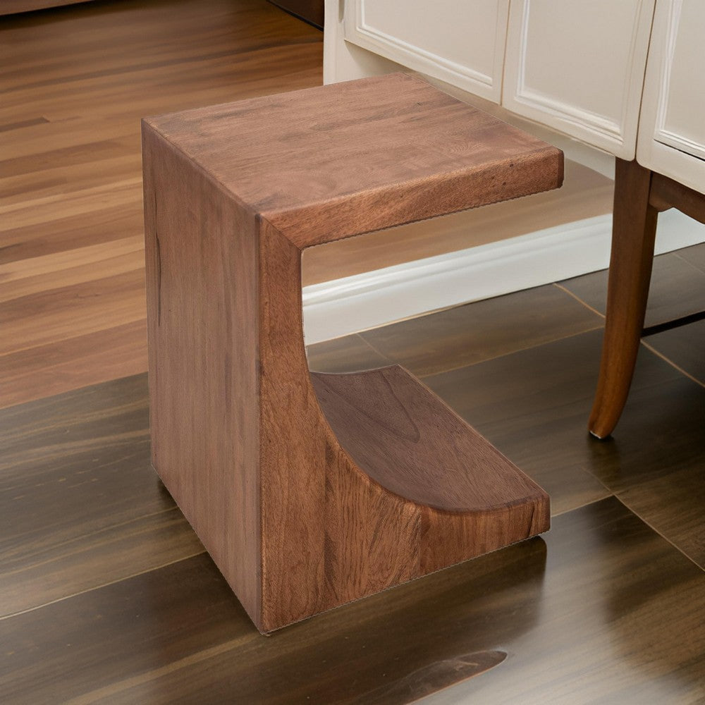 Okai Accent Table, 20 Inch Tabletop, C-Style Brown Solid Mango Wood By Casagear Home