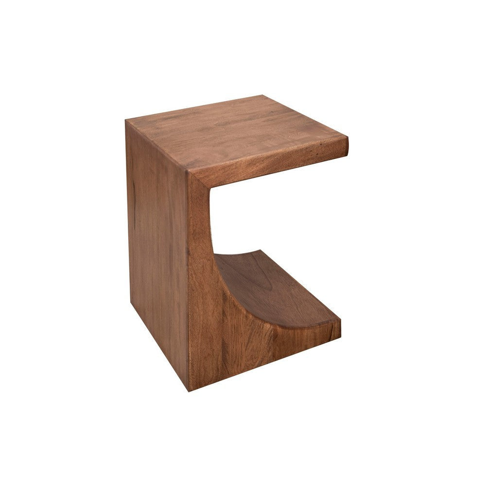 Okai Accent Table, 20 Inch Tabletop, C-Style Brown Solid Mango Wood By Casagear Home