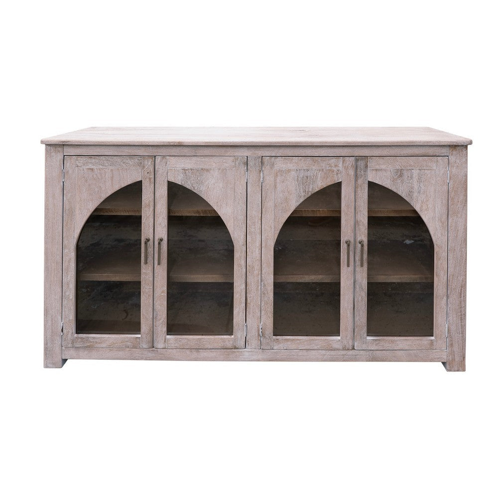 Mony 70 Inch Sideboard Console Arch Glass Doors Ivory Solid Mango Wood By Casagear Home BM319316