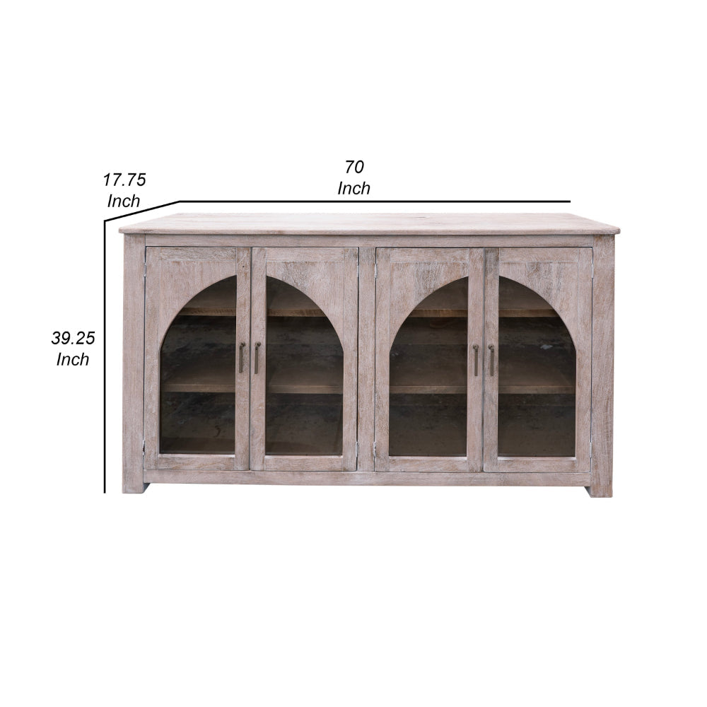 Mony 70 Inch Sideboard Console Arch Glass Doors Ivory Solid Mango Wood By Casagear Home BM319316