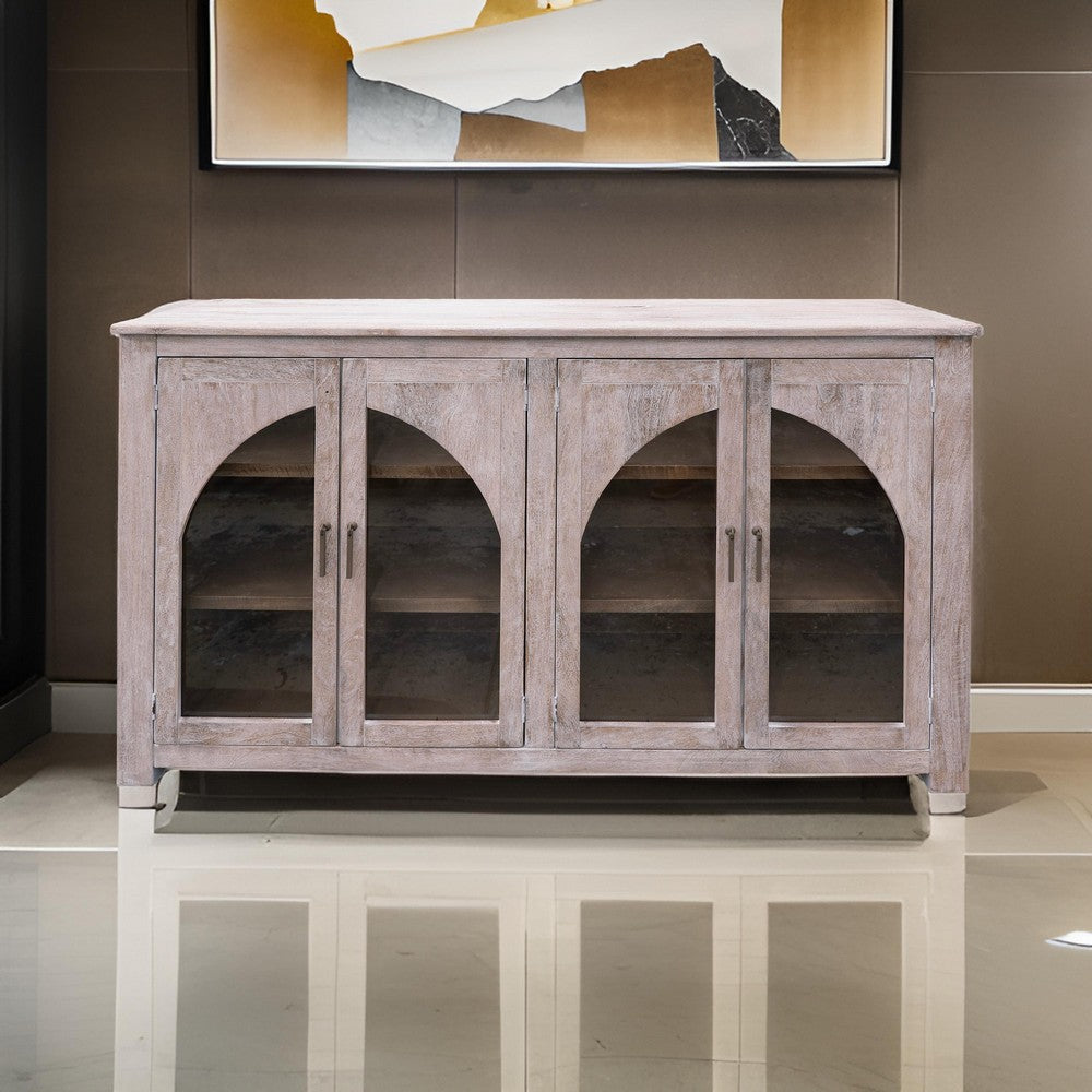 Mony 70 Inch Sideboard Console, Arch Glass Doors, Ivory Solid Mango Wood By Casagear Home