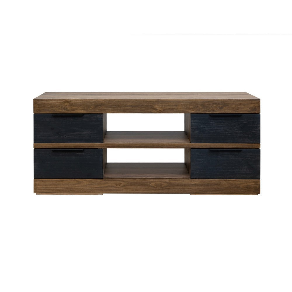 Zea 70 Inch TV Media Entertainment Console Drawers Black Brown Solid Wood By Casagear Home BM319318