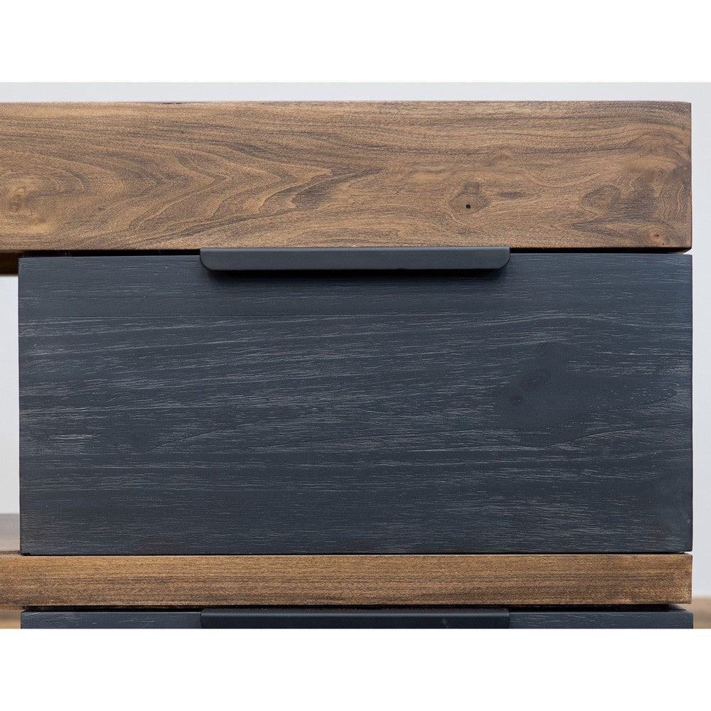 Zea 70 Inch TV Media Entertainment Console Drawers Black Brown Solid Wood By Casagear Home BM319318