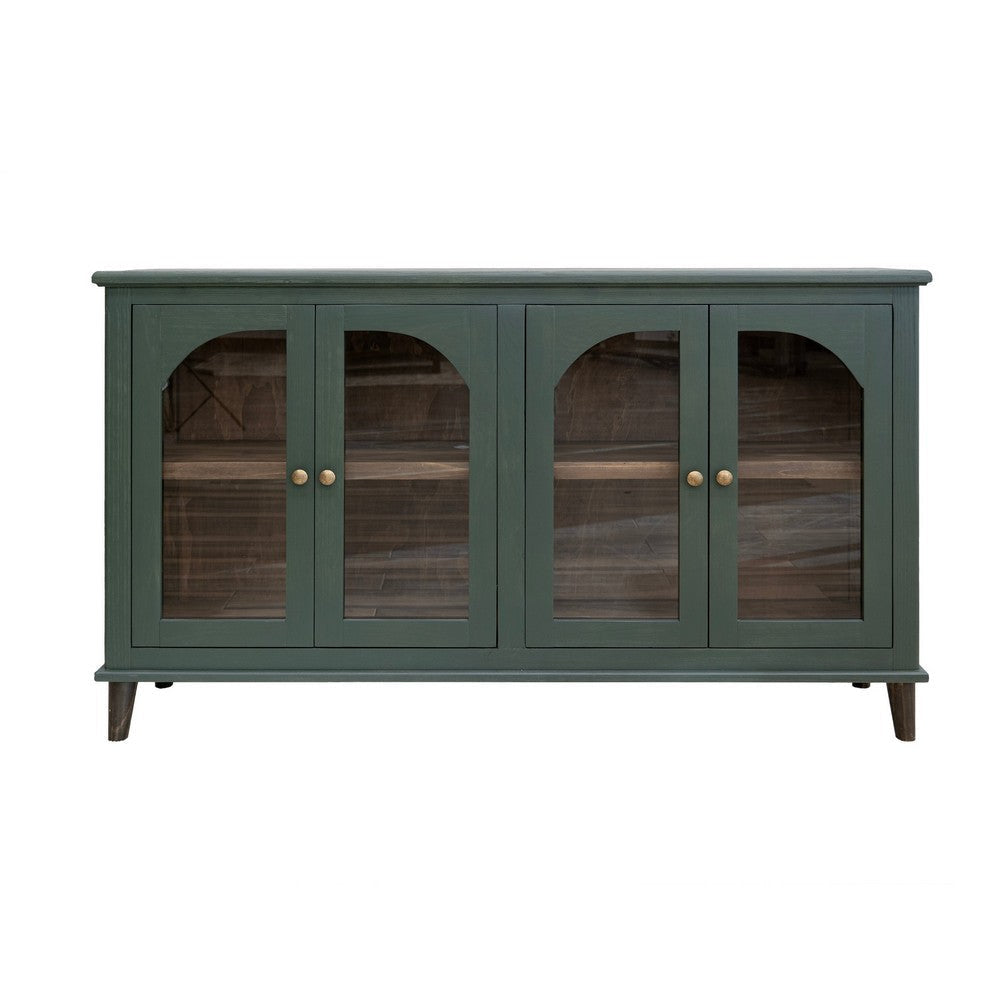 Nove 71 Inch Sideboard Console w Arch Glass Doors Green Pine Wood Bronze By Casagear Home BM319319