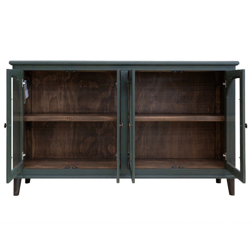 Nove 71 Inch Sideboard Console w Arch Glass Doors Green Pine Wood Bronze By Casagear Home BM319319